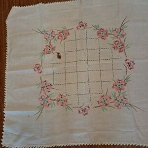 Embroidered Floral Dogwood Tablecloth 54x60 Pink Green White Stained ‎ #4